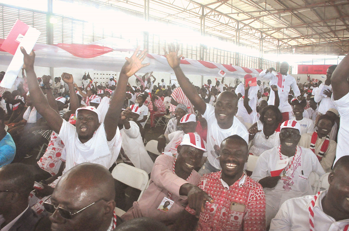 Jubilant PPP delegates at the national convention in Accra. Picture: SAMUEL TEI ADANO Jubilant PPP delegates at the national convention in Accra. Picture: SAMUEL TEI ADANO